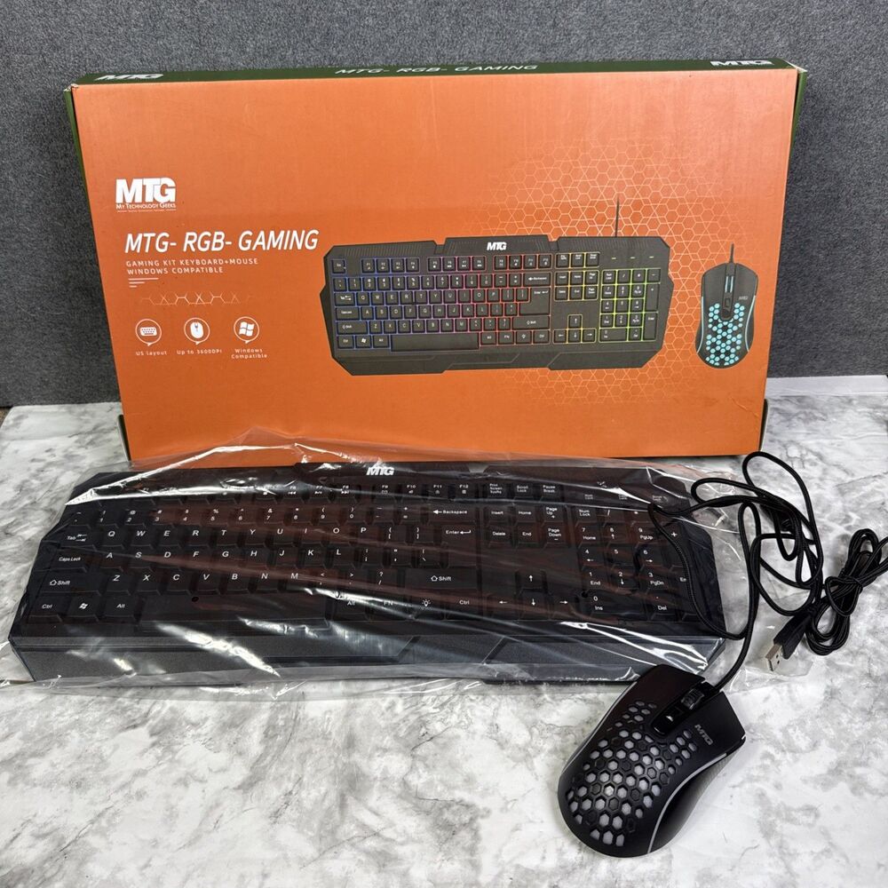 USB Wired RGB Gaming Keyboard/Mouse 104 Keys Mechanical Feel Windows PC READ